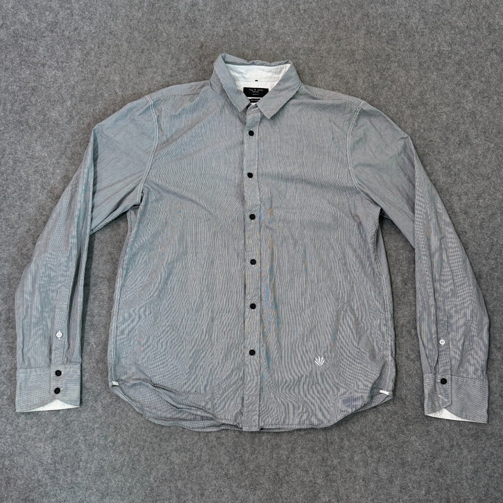 Rag & Bone Black White Striped Slim Fit Long Sleeve Button Down Shirt Men's XL